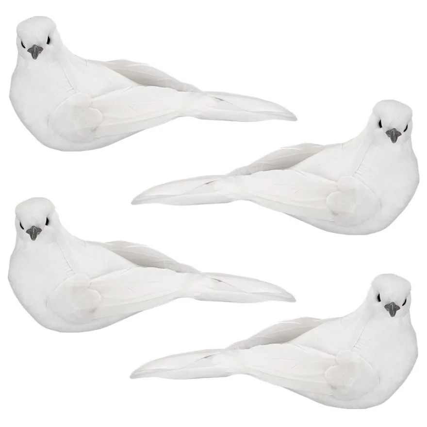 Deko-Federvögel, Taubenpaar 2, 5,3cm x 13cm x 6,7cm, weiß, 4 Stück