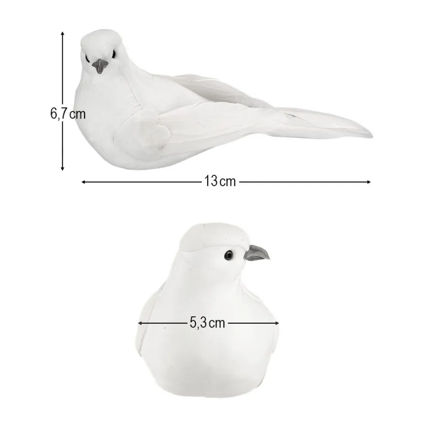 Deko-Federvögel, Taubenpaar 2, 5,3cm x 13cm x 6,7cm, weiß, 4 Stück