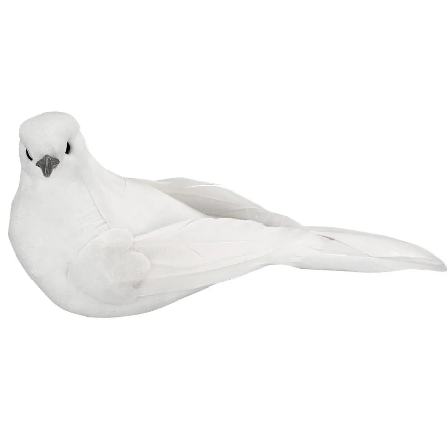 Deko-Federvögel, Taubenpaar 2, 5,3cm x 13cm x 6,7cm, weiß, 4 Stück