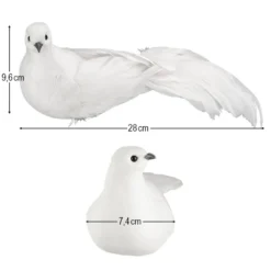 Deko-Federvögel, Taubenpaar 1, 7,4cm x 28cm x 9,6cm, weiß, 2 Stück