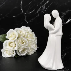 Deko-Figur, Brautpaar 2, 20,9cm x 9,8cm x 7,2cm, matt-weiß