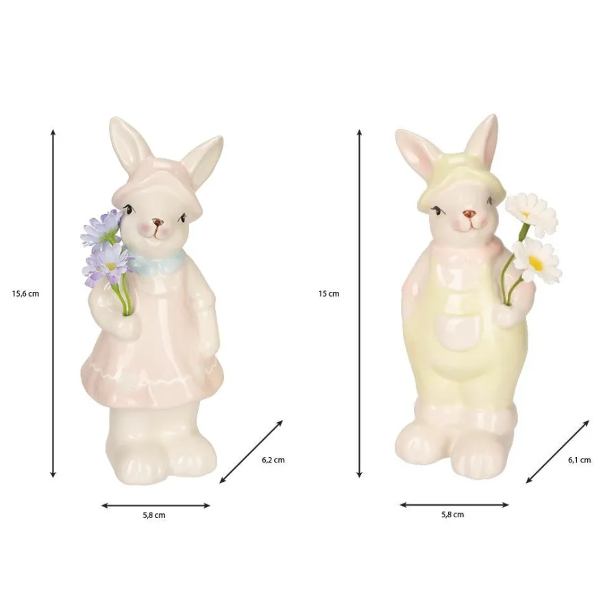 Deko-Figuren, Hasenpaar mit Blumen, 2 Stück