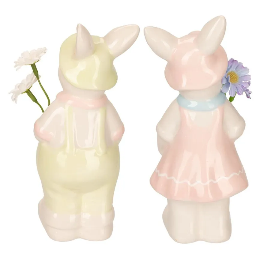 Deko-Figuren, Hasenpaar mit Blumen, 2 Stück