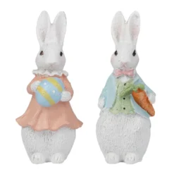 Deko-Figuren, Hasenpaar mit Möhre & Osterei, 13cm hoch, 6cm breit, 2 Stück