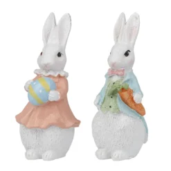 Deko-Figuren, Hasenpaar mit Möhre & Osterei, 13cm hoch, 6cm breit, 2 Stück