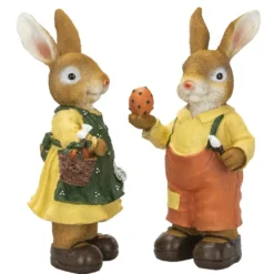 Deko-Figuren, Hasenpaar mit Möhren & Osterei, 19cm hoch, 2 Stück