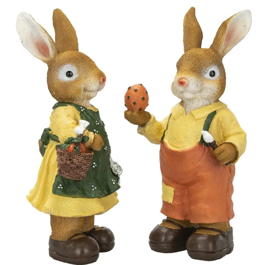 Deko-Figuren, Hasenpaar mit Möhren & Osterei, 19cm hoch, 2 Stück