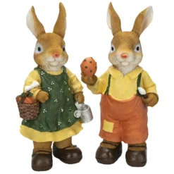 Deko-Figuren, Hasenpaar mit Möhren & Osterei, 19cm hoch, 2 Stück