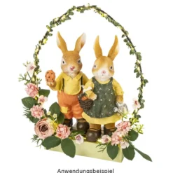 Deko-Figuren, Hasenpaar mit Möhren & Osterei, 19cm hoch, 2 Stück