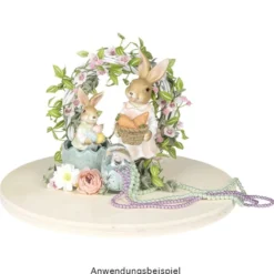 Deko-Figuren, Hasenpaar mit Möhren & Ostereiern 1, Mädchen: 14cm hoch, Junge: 13,6cm hoch, 2 Stück