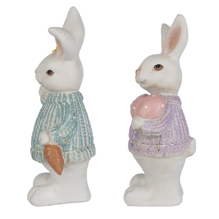 Deko-Figuren, Hasenpaar mit Möhre & Ostereiern, 19cm hoch, 8,5cm breit, 2 Stück