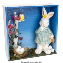 Deko-Figuren, Hasenpaar mit Möhre & Ostereiern, 19cm hoch, 8,5cm breit, 2 Stück