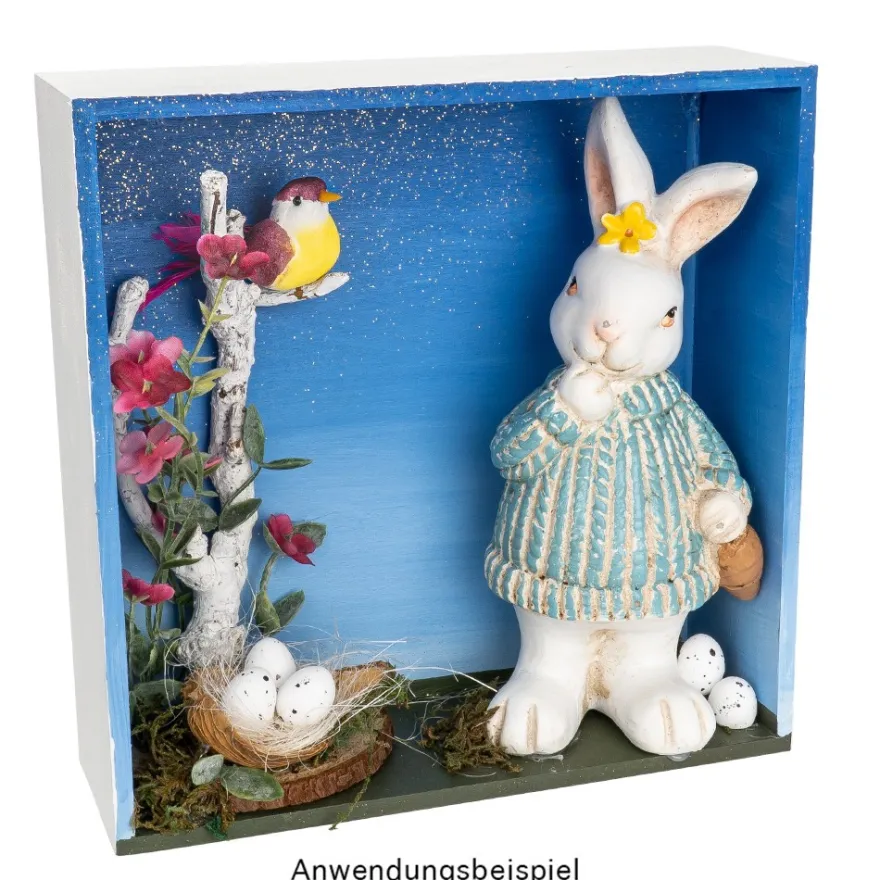 Deko-Figuren, Hasenpaar mit Möhre & Ostereiern, 19cm hoch, 8,5cm breit, 2 Stück