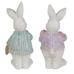 Deko-Figuren, Hasenpaar mit Möhre & Ostereiern, 19cm hoch, 8,5cm breit, 2 Stück