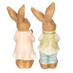 Deko-Figuren, Hasenpaar mit Möhren & Ostereiern 1, Mädchen: 21,4cm hoch, Junge: 22,3cm hoch, 2 Stück