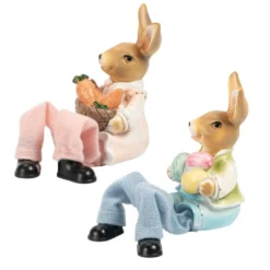 Deko-Figuren, Hasenpaar mit Schlenkerbeinen 1, Mädchen und Junge, 2 Stück