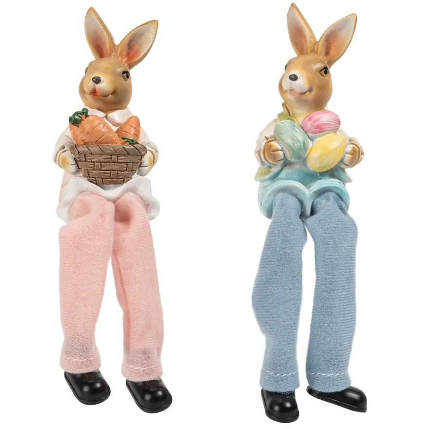 Deko-Figuren, Hasenpaar mit Schlenkerbeinen 1, Mädchen und Junge, 2 Stück