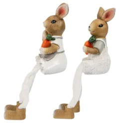 Deko-Figuren, Hasenpaar mit Schlenkerbeinen 2, Kantenhocker, 2 Stück