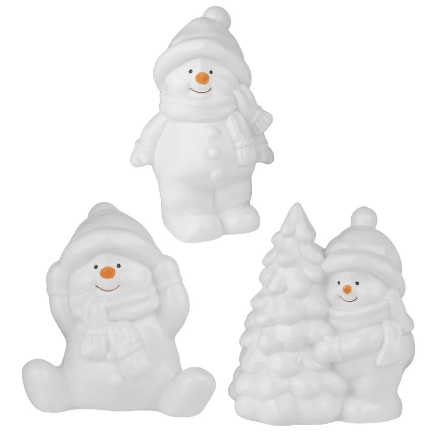 Deko-Figuren, Schneemänner 2, 3 Designs & Größen, weiß, 3 Stück