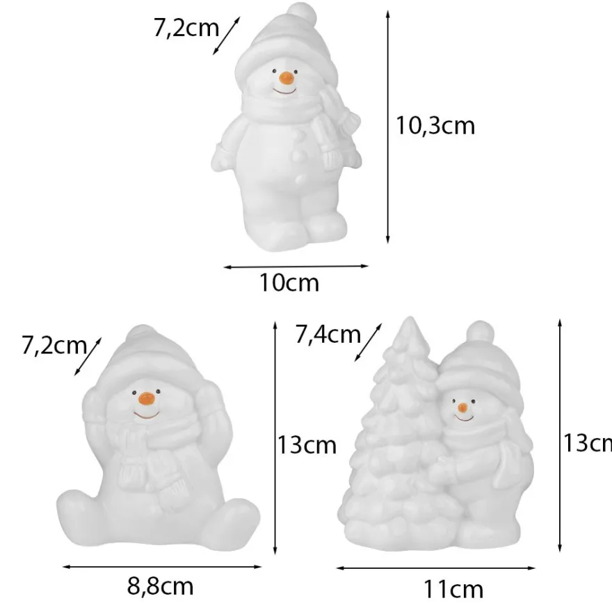 Deko-Figuren, Schneemänner 2, 3 Designs & Größen, weiß, 3 Stück
