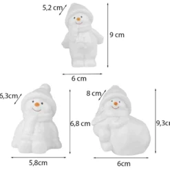 Deko-Figuren, Schneemänner 1, 3 Designs & Größen, weiß, 3 Stück