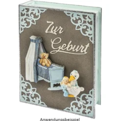 Deko-Figuren, zur Geburt, hellblau, Teddy & Schaukelpferd, Lama, Storch, 3 Stück