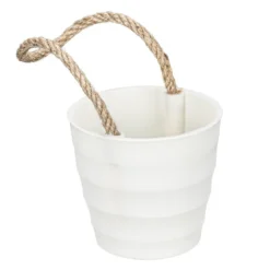 Deko-Gefäß mit Henkel aus Jute, 8,5cm hoch, Ø9,4cm, Rohling, weiß