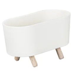 Deko-Gefäß mit Holzfüßen, 8,6cm x 15,1cm x 6,9cm, Rohling, weiß