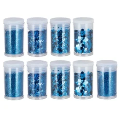 Deko-Glitzer Vielfalt, 9 Dosen mit je 2g, 5 Variationen, blau