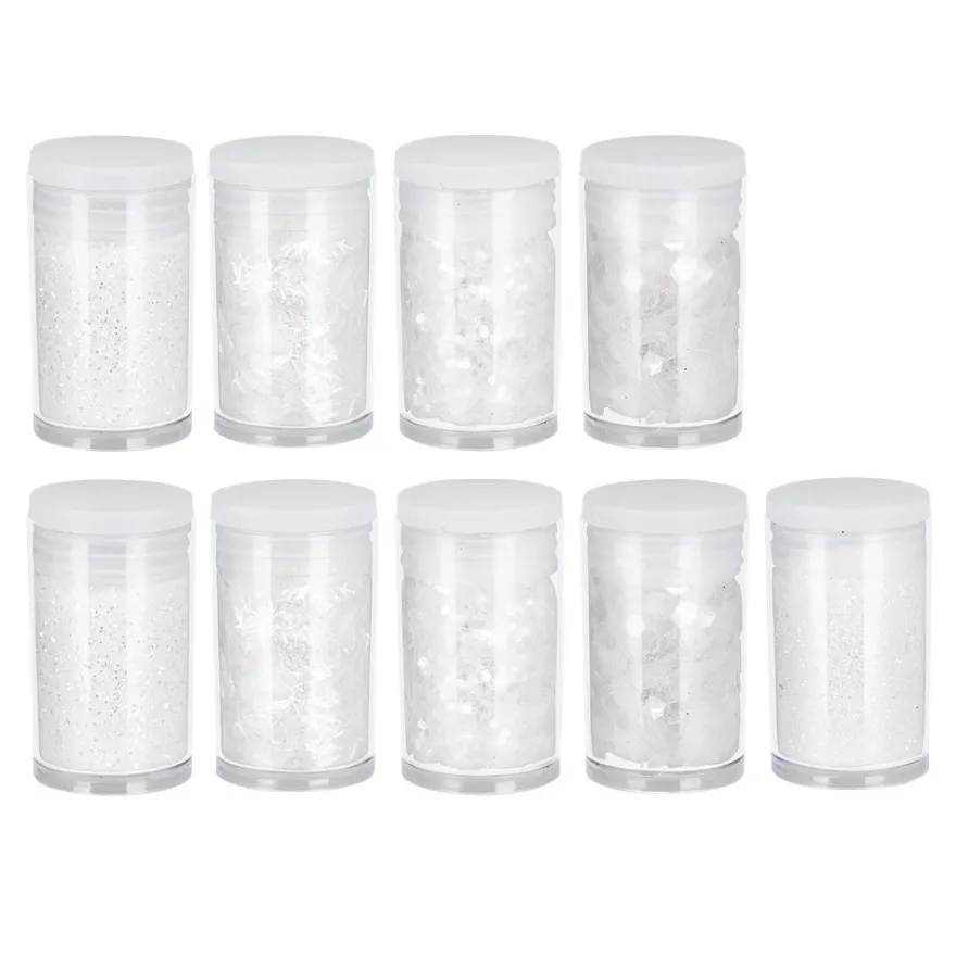 Deko-Glitzer Vielfalt, 9 Dosen mit je 2g, 5 Variationen, weiß