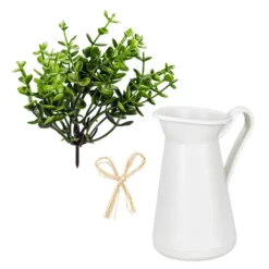 Deko-Kanne mit Floristik, 12,6cm x 10,5cm x 7,2cm, Rohling, weiß