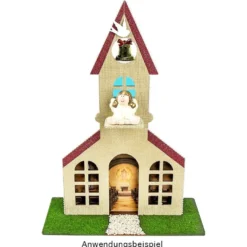 Deko-Kirche aus Holz zum Aufstellen, 38cm x 21,2cm, mit kreisförmiger Aussparung und Podest