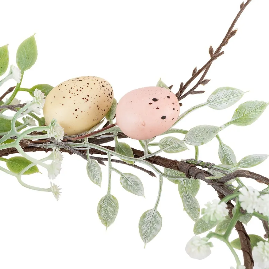 Deko-Kranz Osterzeit, Ø 28cm, mit vanillegelben und roséfarbenen Eiern und weißen Blüten