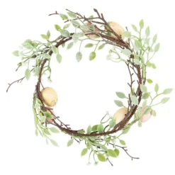Deko-Kranz Osterzeit, Ø 28cm, mit vanillegelben und roséfarbenen Eiern und weißen Blüten