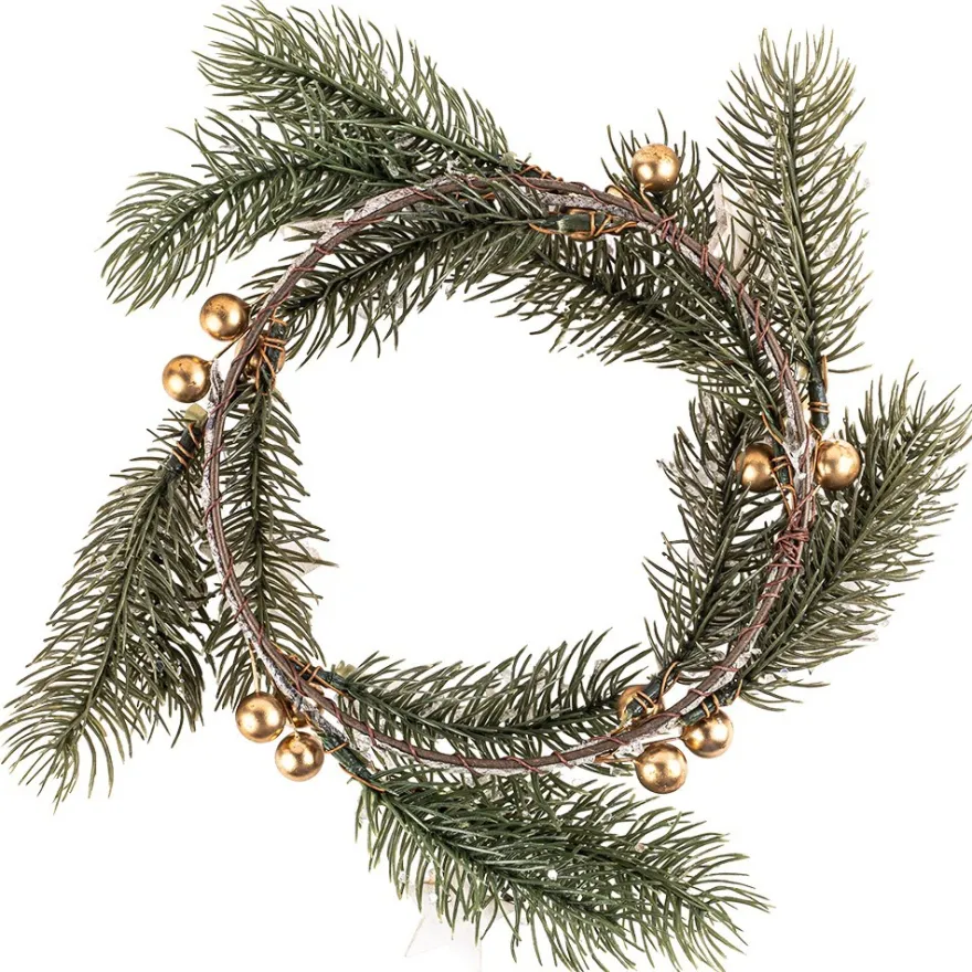 Deko-Kranz, Winter 2, Ø 20cm, Tannenzweige, goldene Beeren & Sterne mit Eis-Effekt