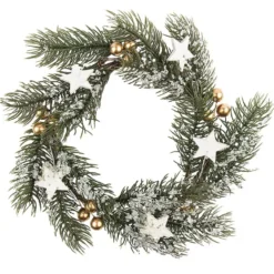 Deko-Kranz, Winter 2, Ø 20cm, Tannenzweige, goldene Beeren & Sterne mit Eis-Effekt