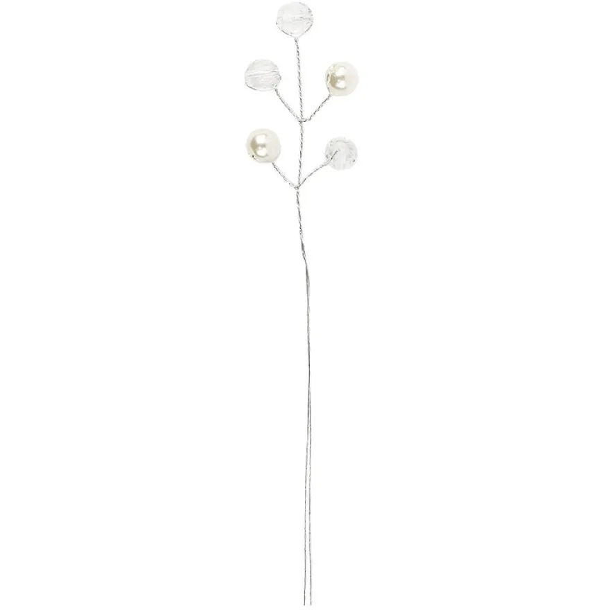 Deko-Kristall-&Perlenzweige, Kugel, 14cm, transparent klar, perlmutt natur, 10 Stück