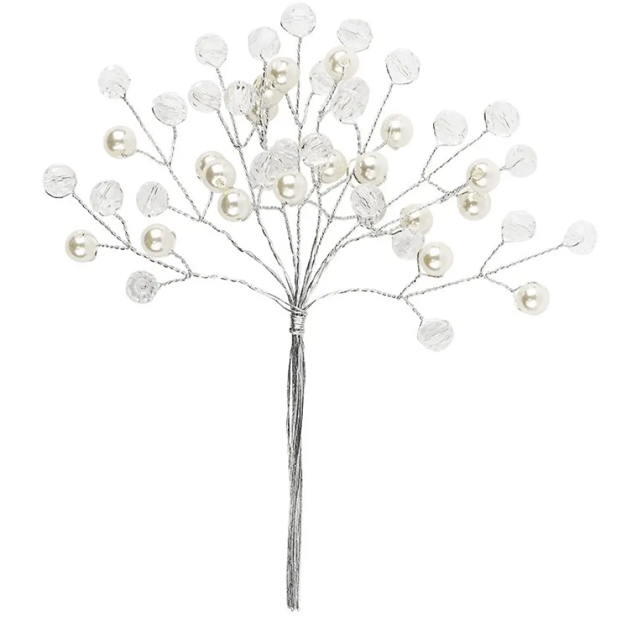 Deko-Kristall-&Perlenzweige, Kugel, 14cm, transparent klar, perlmutt natur, 10 Stück