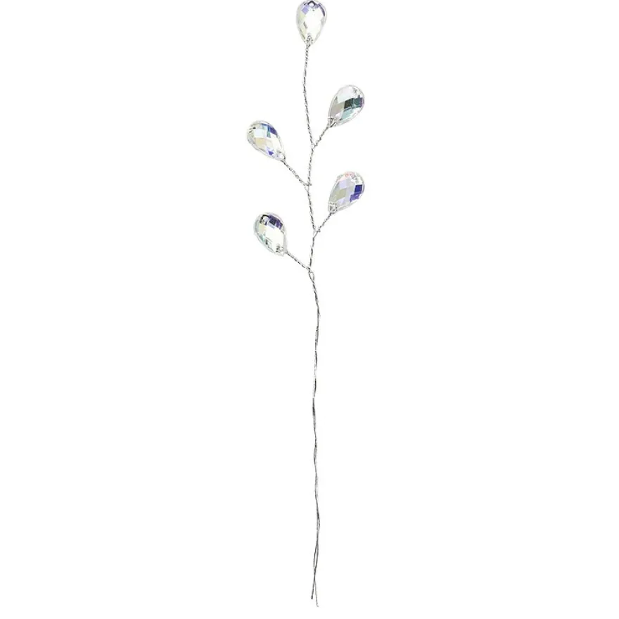 Deko-Kristallzweige, Tropfen, 14cm, silber hinterlegt, klar, irisierend, 10 Stück