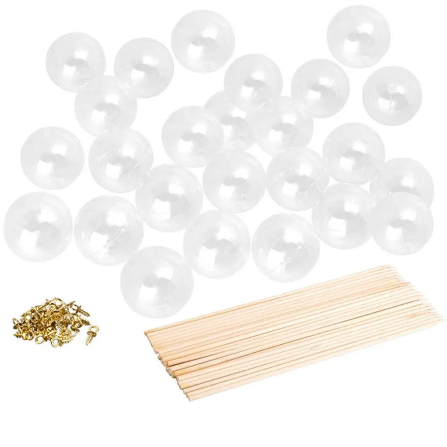 Deko-Kugeln, Ø 5cm, Rohlinge, transparent, inkl. Aufhänger & Holzstäbe, 25 Stück