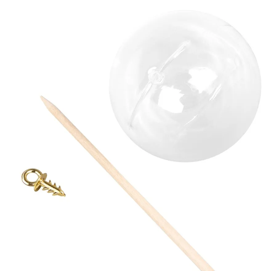 Deko-Kugeln, Ø 5cm, Rohlinge, transparent, inkl. Aufhänger & Holzstäbe, 25 Stück