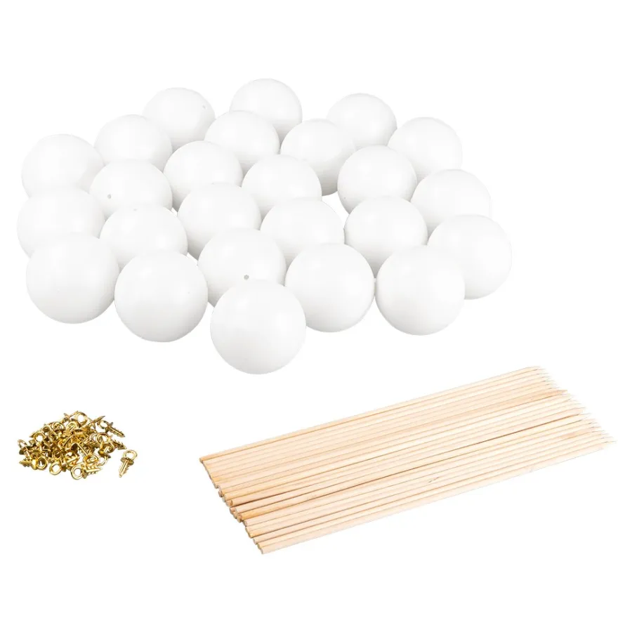 Deko-Kugeln, Ø 5cm, Rohlinge, weiß, inkl. Aufhänger & Holzstäbe, 25 Stück