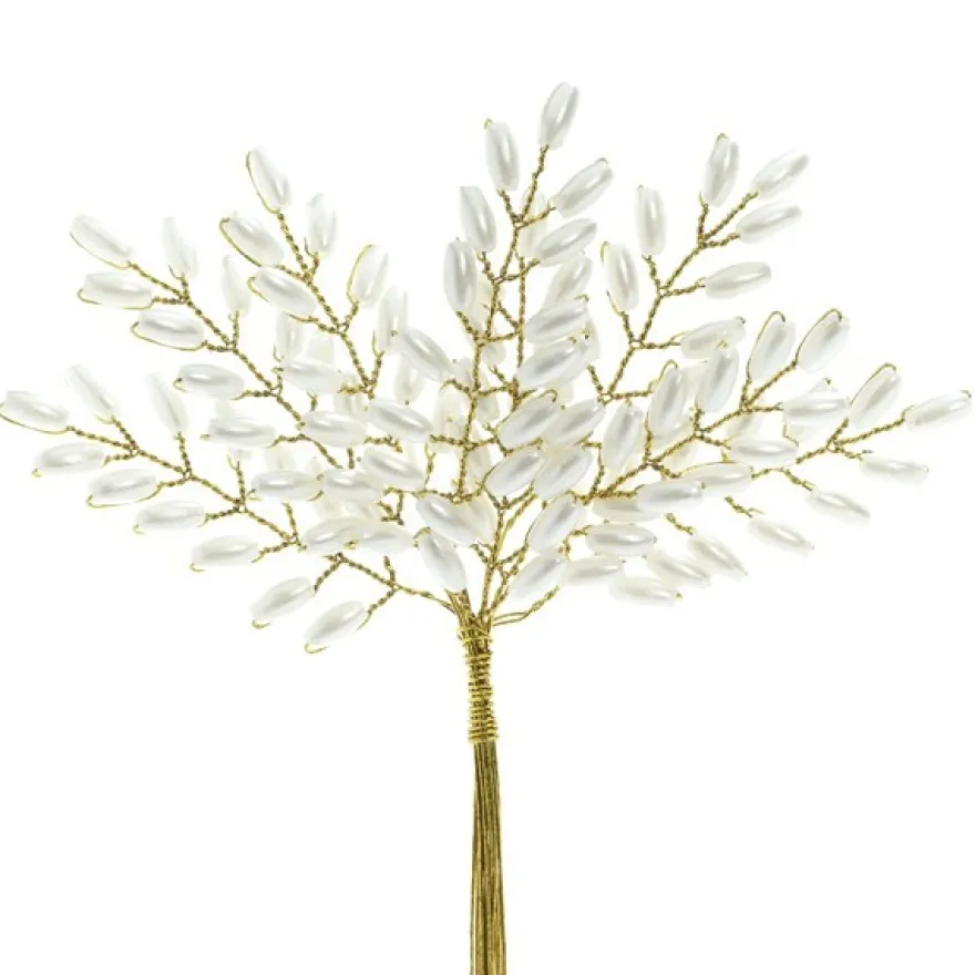 Deko-Perlenzweige am Draht, 13 cm, natur/weiß, 10 Stück