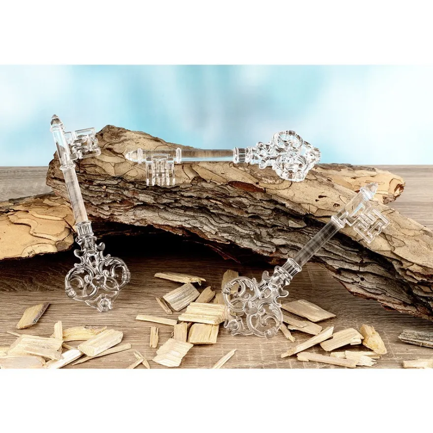 Deko-Schlüssel, 14,5cm x 4,5cm x 1cm, klar, zum Aufhängen, 3 Stück