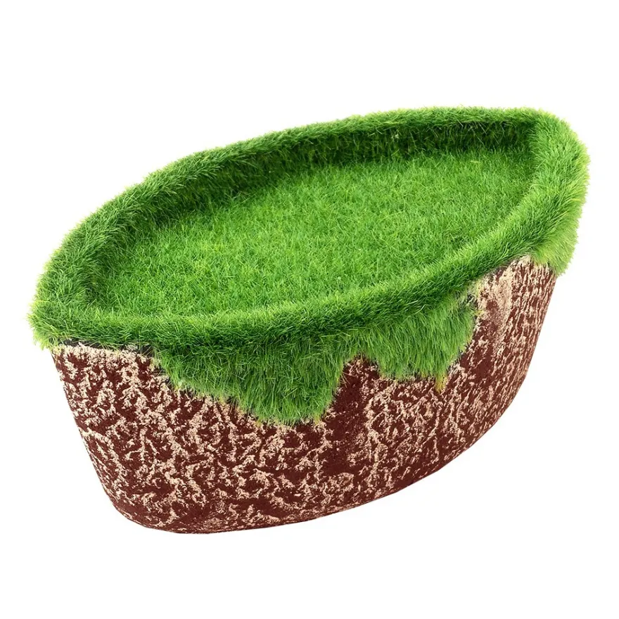 Deko-Steckschale, braun, 16cm x 9cm x 6cm, Styroporsteckmasse in Grasoptik, Schale aus Pappmaché