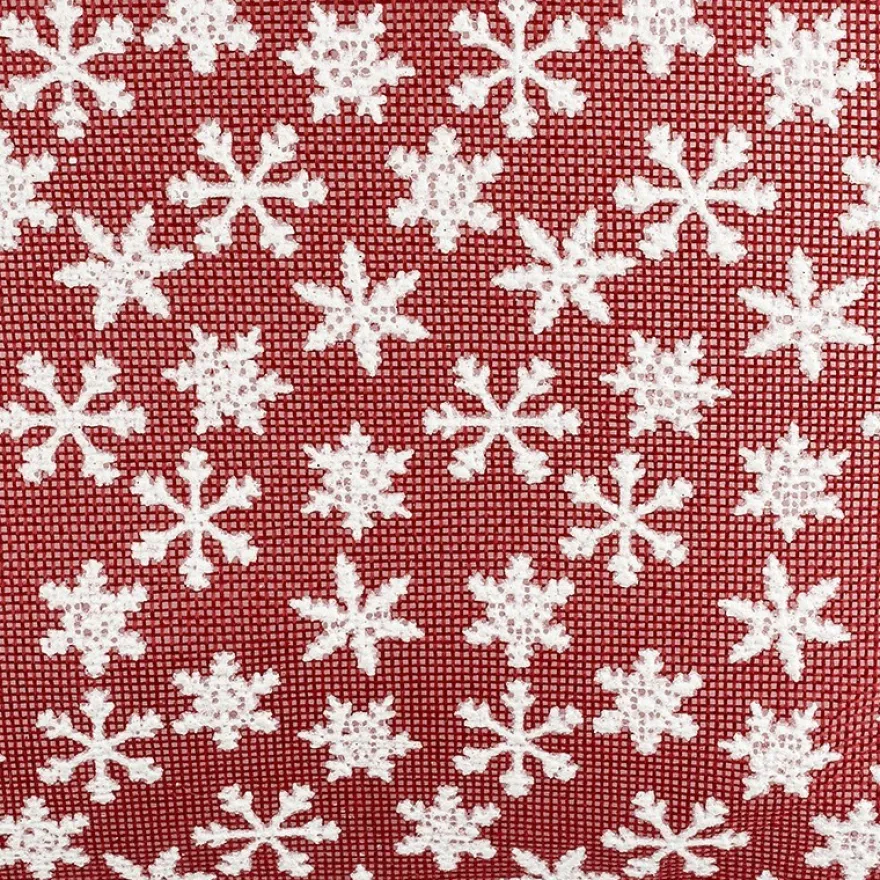 Deko-Stoff, Eiskristalle, 28cm breit, 3m lang, rot, weiß-irisierend