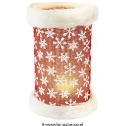 Deko-Stoff, Eiskristalle, 28cm breit, 3m lang, rot, weiß-irisierend