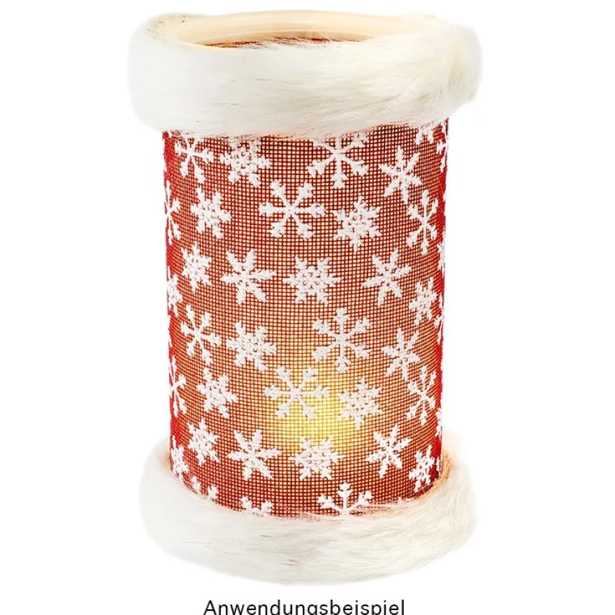 Deko-Stoff, Eiskristalle, 28cm breit, 3m lang, rot, weiß-irisierend