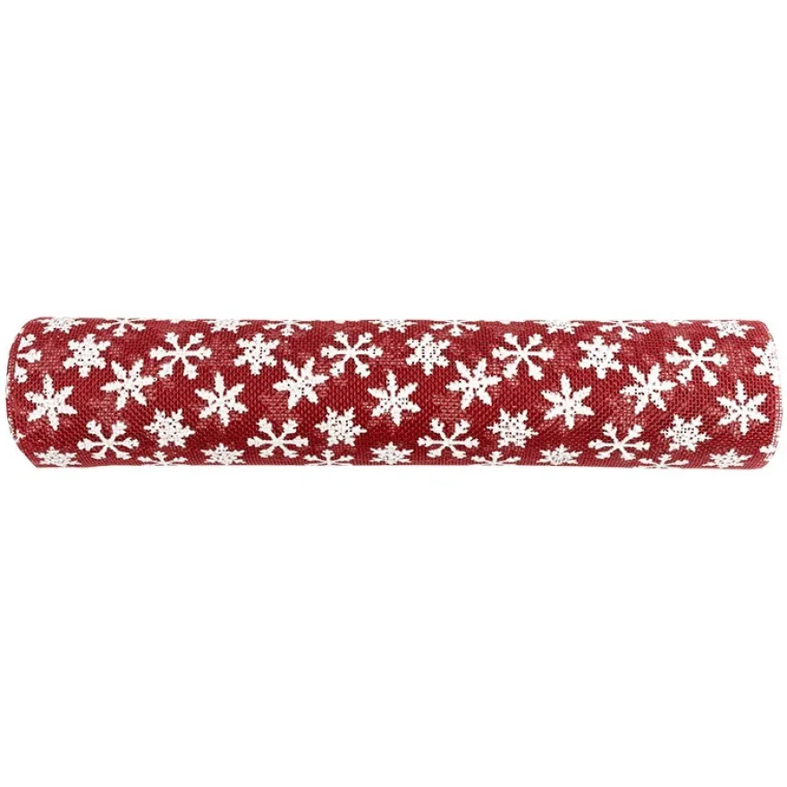 Deko-Stoff, Eiskristalle, 28cm breit, 3m lang, rot, weiß-irisierend