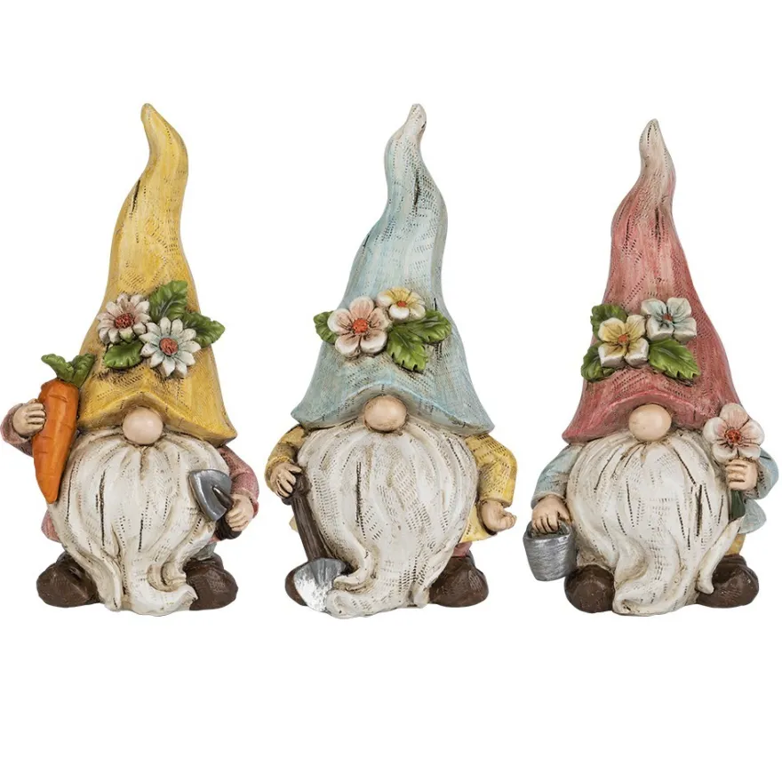 Deko-Wichtel mit Schaufel, Möhre & Eimer, 16,5cm hoch, 7,5cm breit, 3 Stück